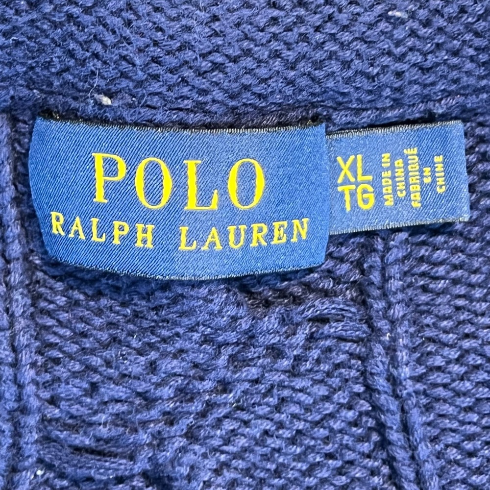 Polo Ralph Lauren Mens XL Blue Cable Knit Cotton Crewneck Sweater Pony Logo - Picture 2 of 6